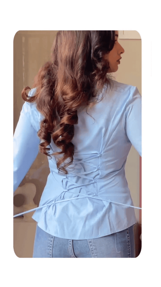 Sky Blue Lace-Up Back Shirt – Fresh & Stylish
