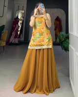Mustard Color Jacquard Weaving Work Plazo Suit