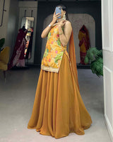 Mustard Color Jacquard Weaving Work Plazo Suit
