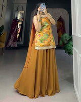 Mustard Color Jacquard Weaving Work Plazo Suit