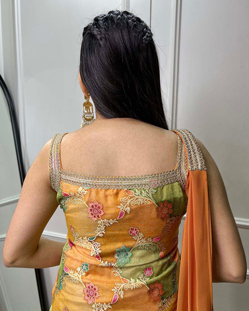 Mustard Color Jacquard Weaving Work Plazo Suit