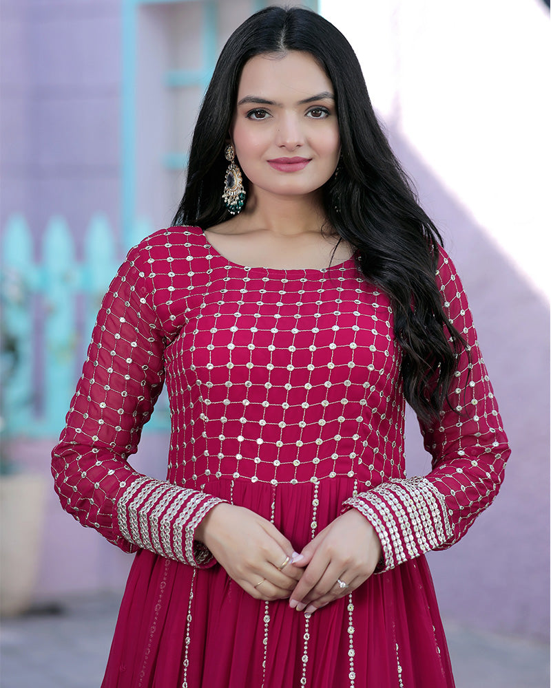 Pink Color Designer Zari Embriderd work Anarkali Gown