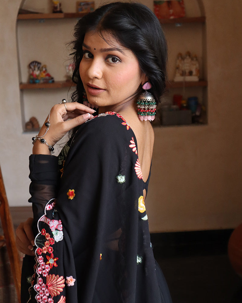 Jeetu Sri Yadav in Georgette Black Color Backless Three Piece Anarkali  Suit