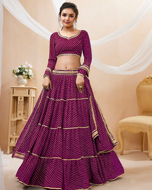 Purple Color Georgette Leheriya Printed Lehenga Choli