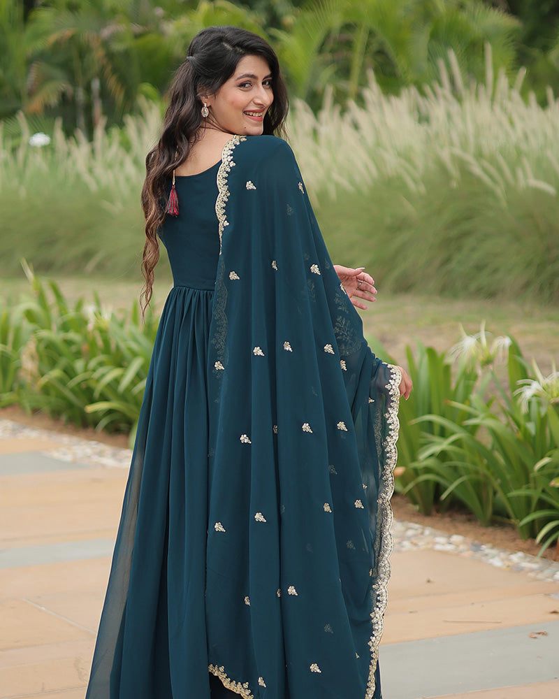 Rama Color Faux Blooming Multi Embroidered Work Gown