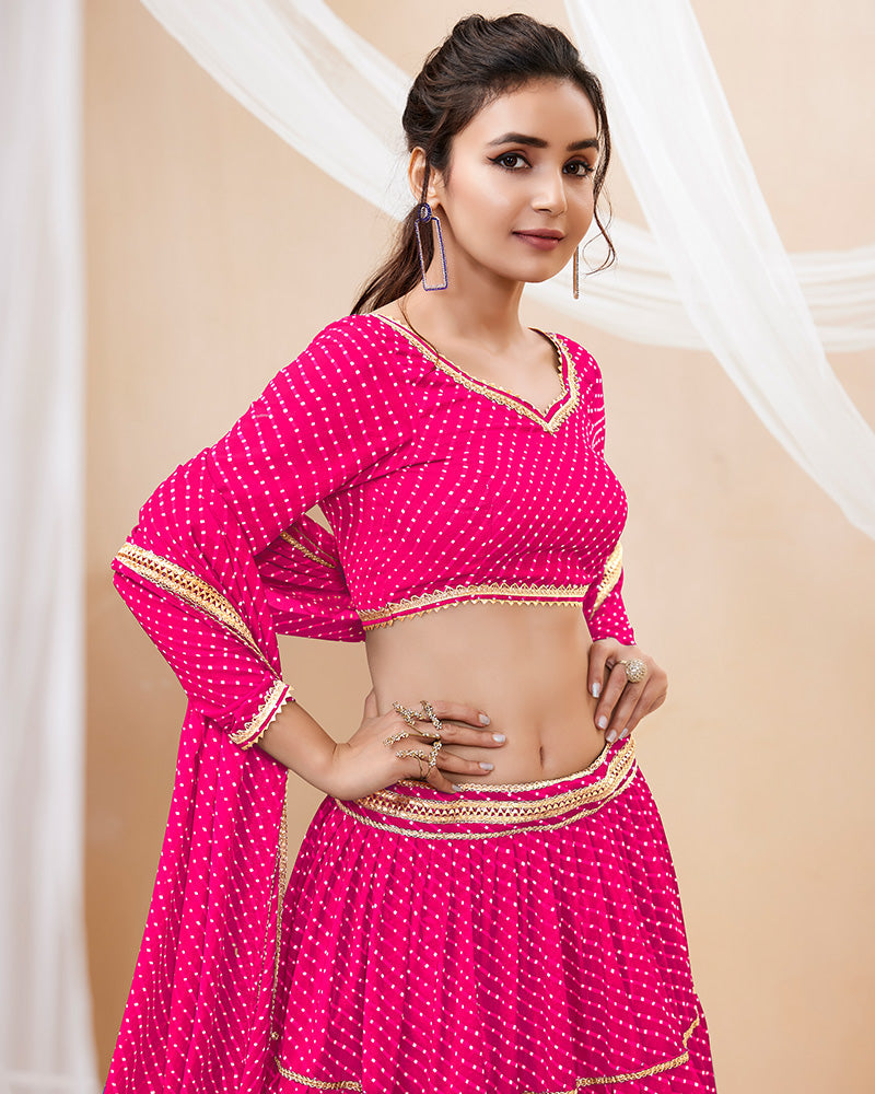 Pink Color Georgette Leheriya Printed Lehenga Choli