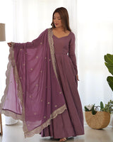 Onion Color Pure Chanderi Silk Three Piece Anarkali Suit