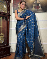 Royal Blue Color Small Butti Design Banarasi Soft Silk Saree