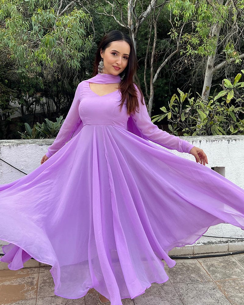 Lavender Color Georgette Three Piece Anarkali Suit