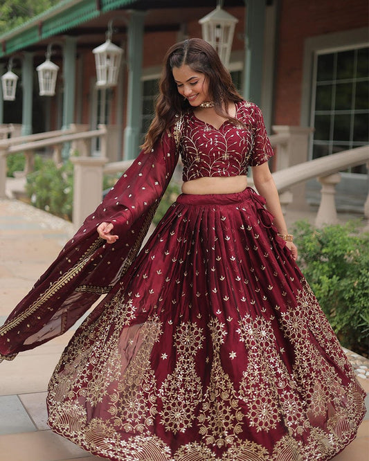 Maroon Color Rangoli Silk Embroidered Lehenga Choli