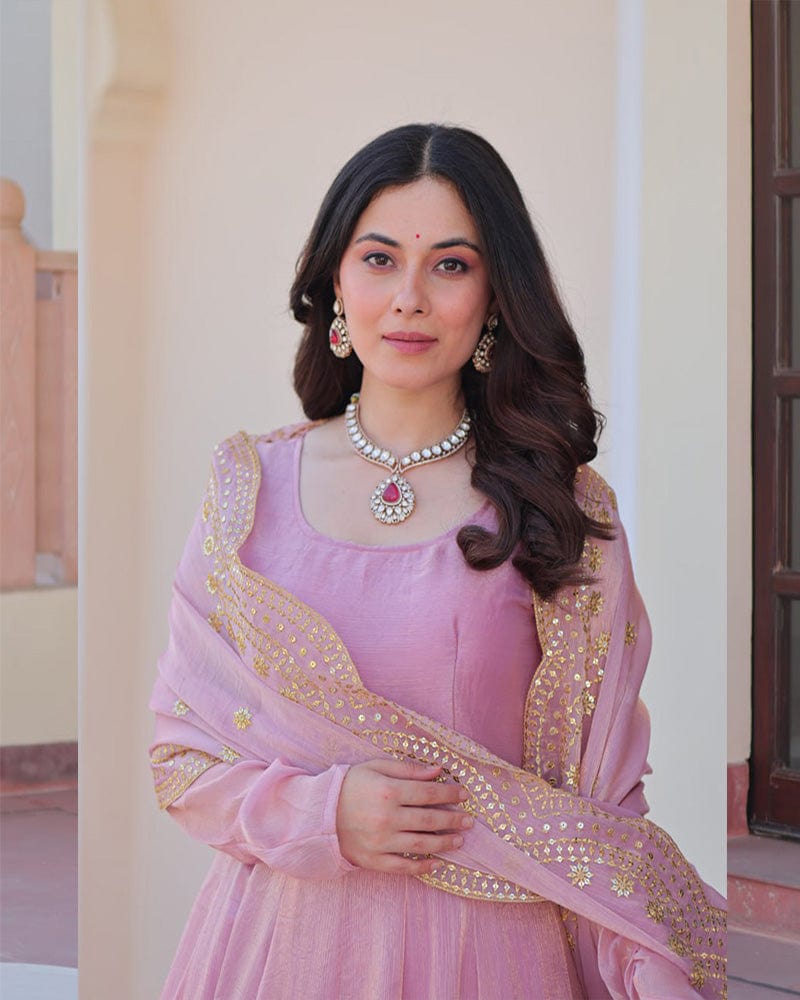 Peach Pink Color Fendi Chiffon Gown