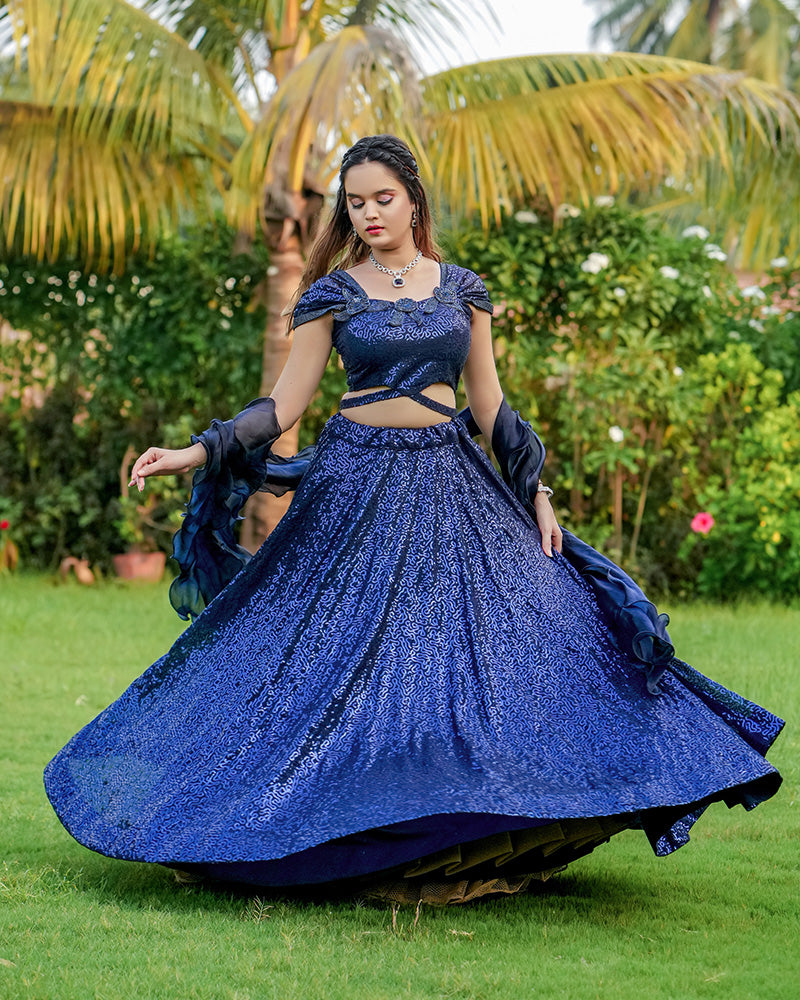 Royal Blue Color Sequence Embroidered Georgette Lehenga Choli
