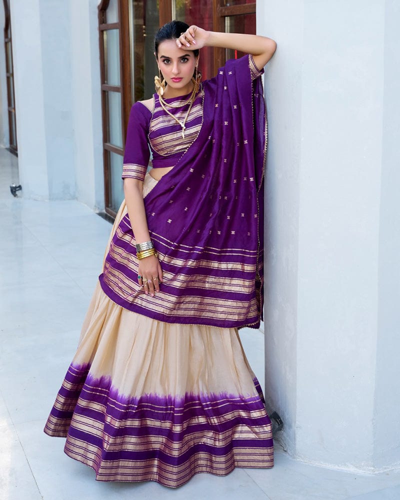 Off-White Color Pure Chanderi Plain Lehenga Choli