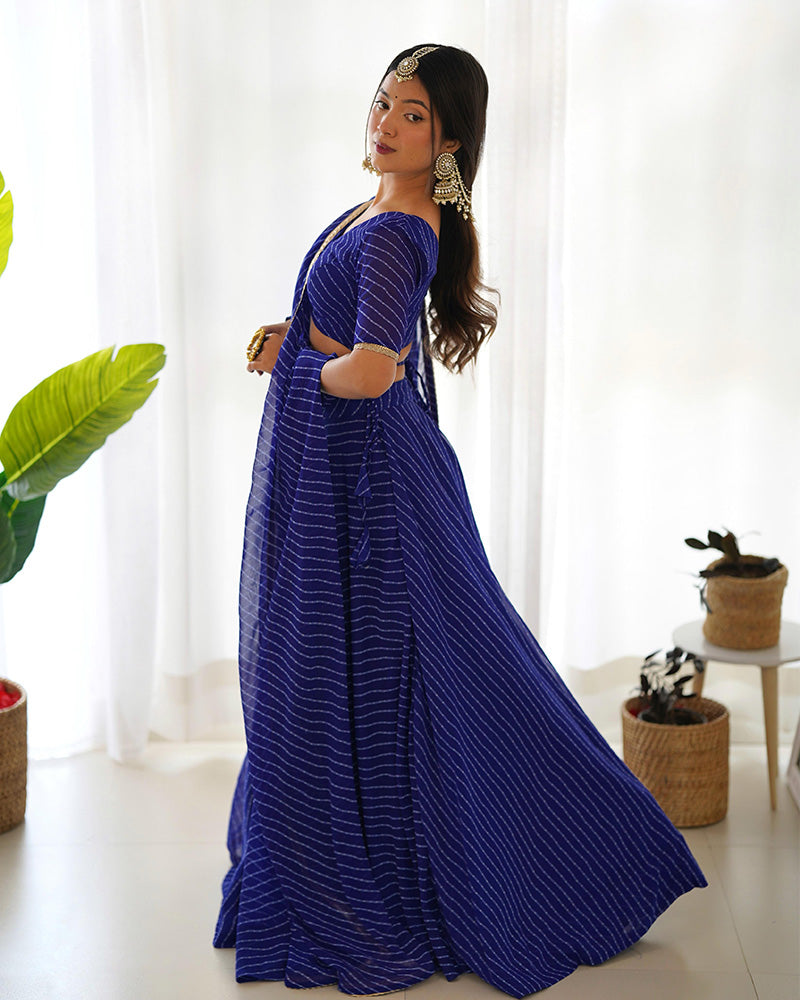 Royal Blue Color Soft Georgette Laheriya Printed Lehenga Choli