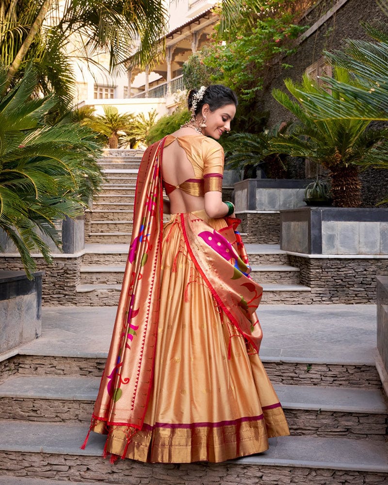 Chikoo Color Jacquard Silk Zari Weaving Work Lehenga Choli