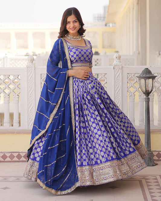 Blue Color Pure Viscose Jacquard Lehenga Choli