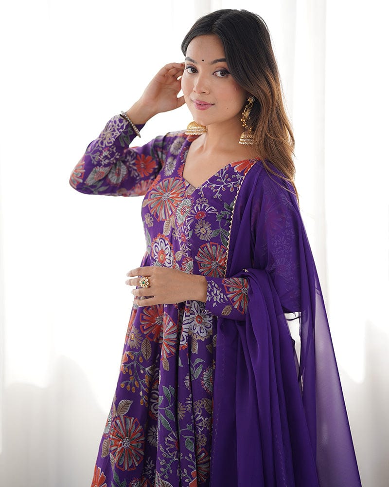 Purple Color Roman Silk Discharge Printed Plazzo Suit