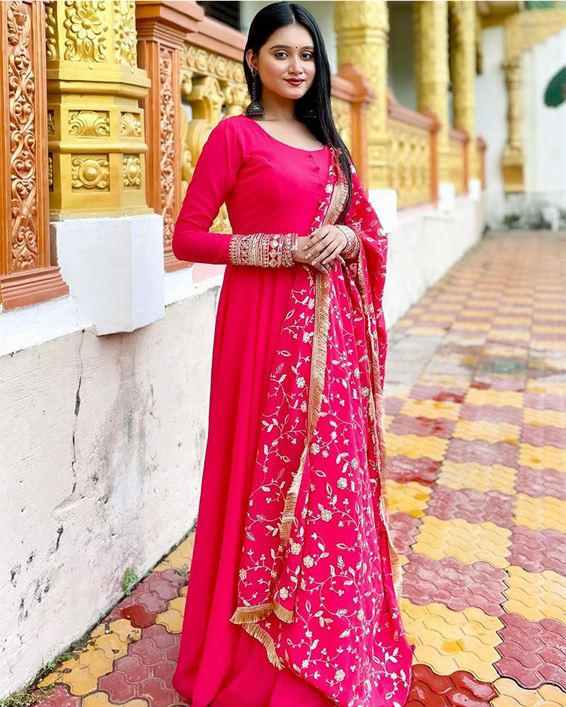 Payel Saha Rani Pink Color Soft Georgette With Heavy Embroidery Work Dupatta Anarkali Suit