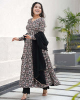 Black Color Rayon Printed Three Piece Anarkali Suit