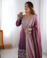 Onion Color Chinnon Sequence Work Plazzo Suit