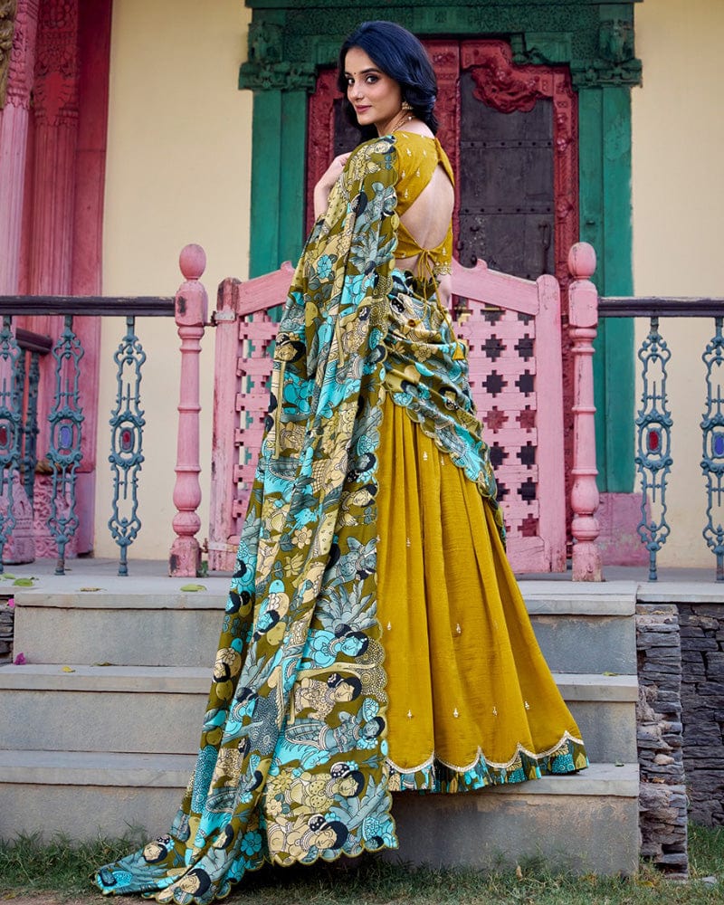 Mustard Color Vichitra Silk Embroidered Lehenga Choli