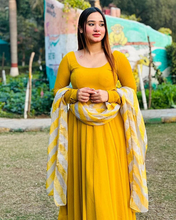 Yellow Color Georgette Anarkali Gown with Designer Dupatta