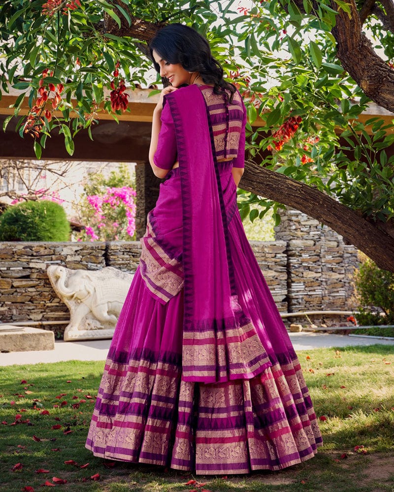 Pink Color Pure Chanderi Plain Lehenga Choli