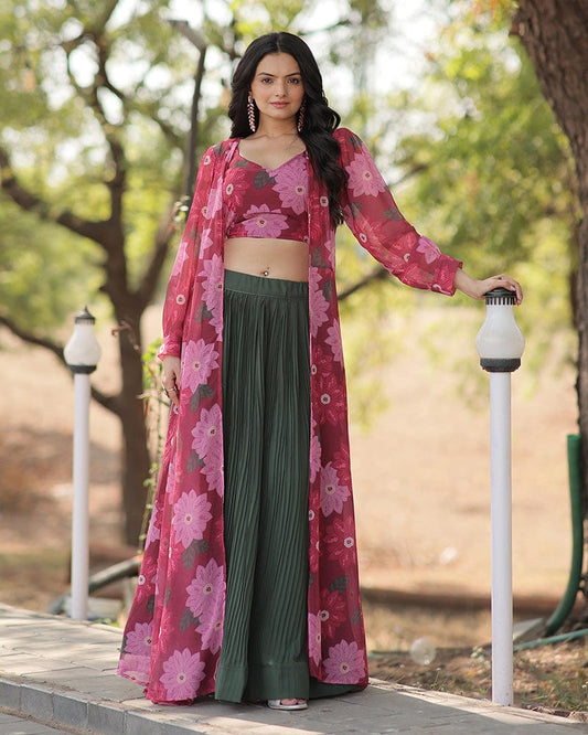 Green Color Faux Georgette Lehenga Choli