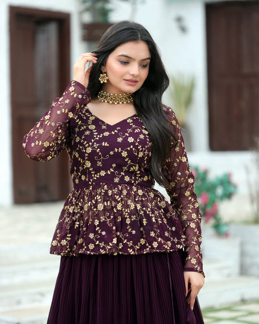 Wine Color Designer Sequins Embroidery Ready to Wear Lehenga Choli