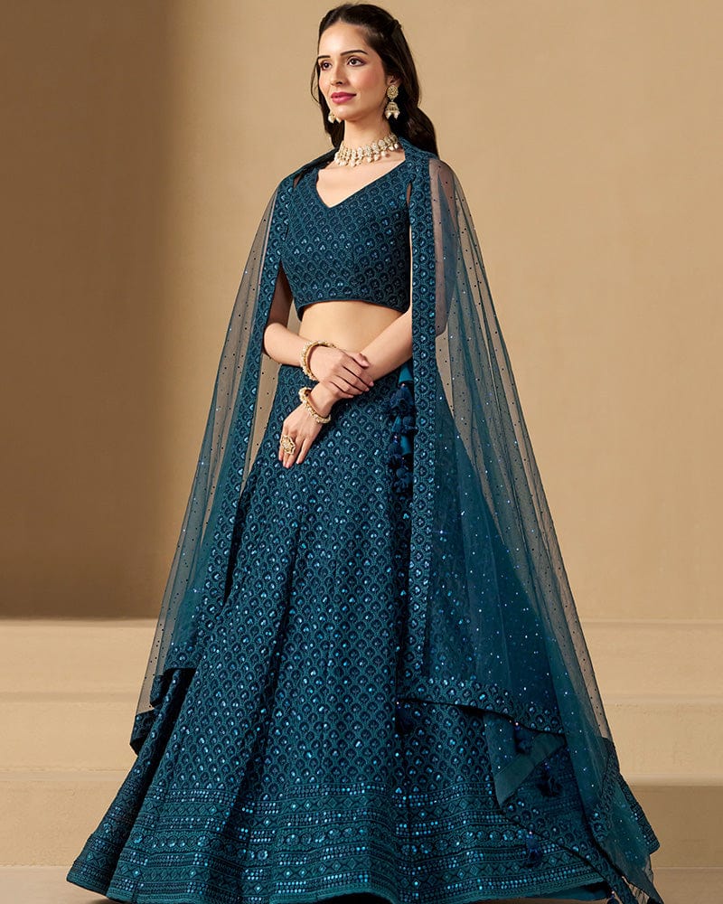 Blue Color Georgette Embroidered Lehenga Choli With Dupatta
