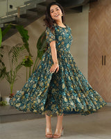 Green Color Georgette Floral Printed Tunic