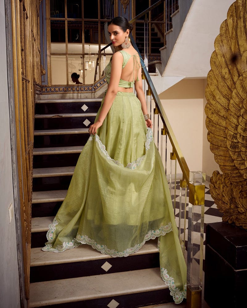 Pista Color Gold Crush Lehenga Choli