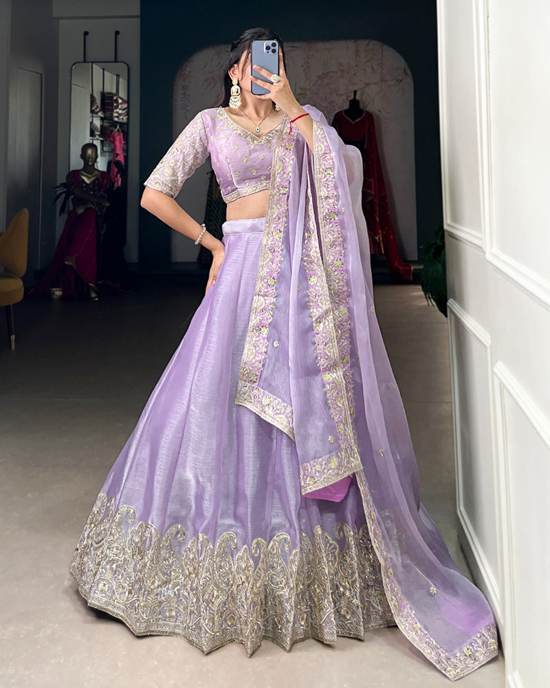 Lavender Color Burberry Silk Lehenga Choli