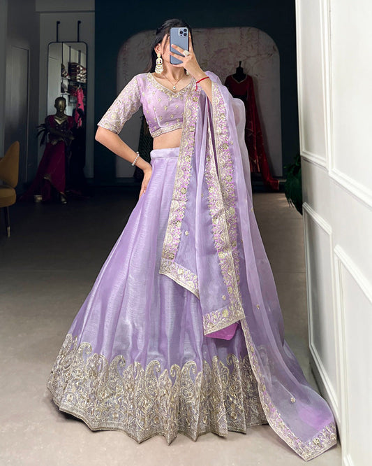 Lavender Color Burberry Silk Lehenga Choli