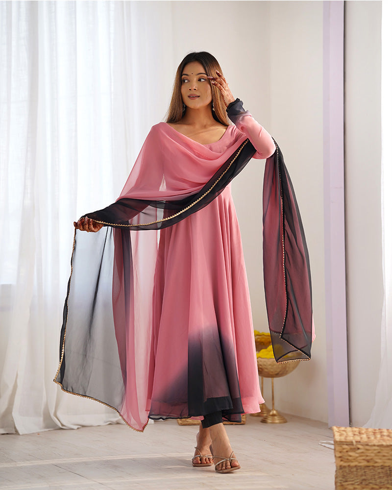 Onion Pink Color Georgette Three Piece Anarkali Suit