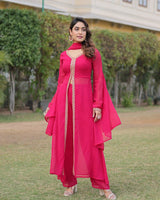 Western Designer Rani Pink Color Georgette Three Piece Kurti Suit