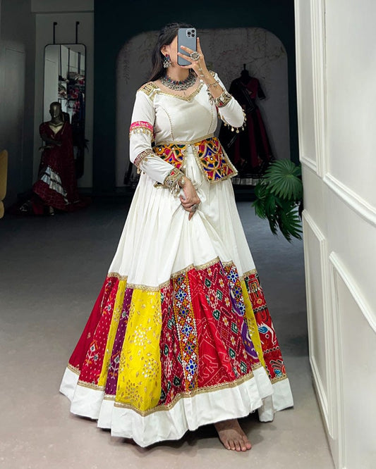 Multi White Color Pure Rayon Navratri Lehenga Choli