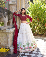 White Color Georgette Sequence Embroidered Lehenga Choli