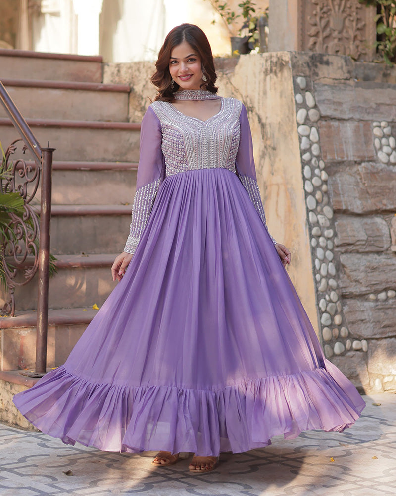 Lavender Color Star Georgette Embroidered Gown
