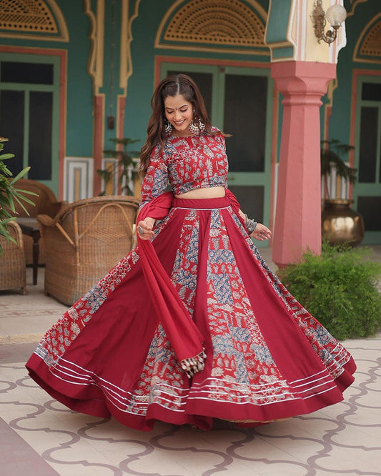 Maroon Color Rayon Printed Navratri Lehenga Choli