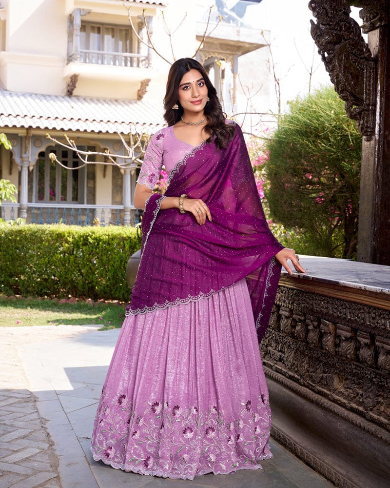 Lavender Color Silver Glossy Embroidered Lehenga Choli
