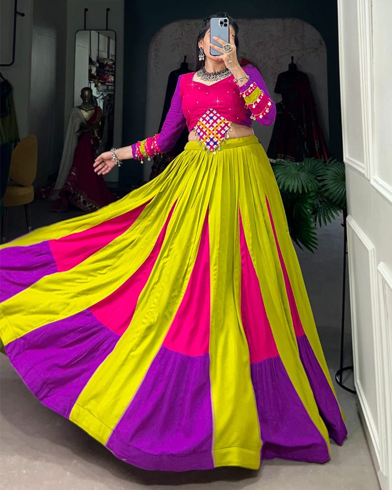 Parrot Multi Color Pure Rayon Navratri Lehenga Choli