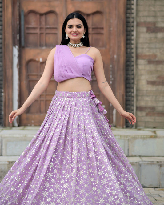 Designer Lavender Color Ready to Wear Crop Top Lehenga Choli