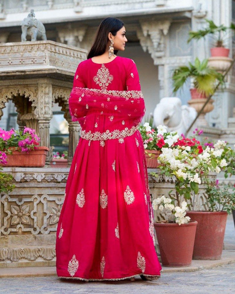 Pink Color Vichitra Silk Embroidered Gown