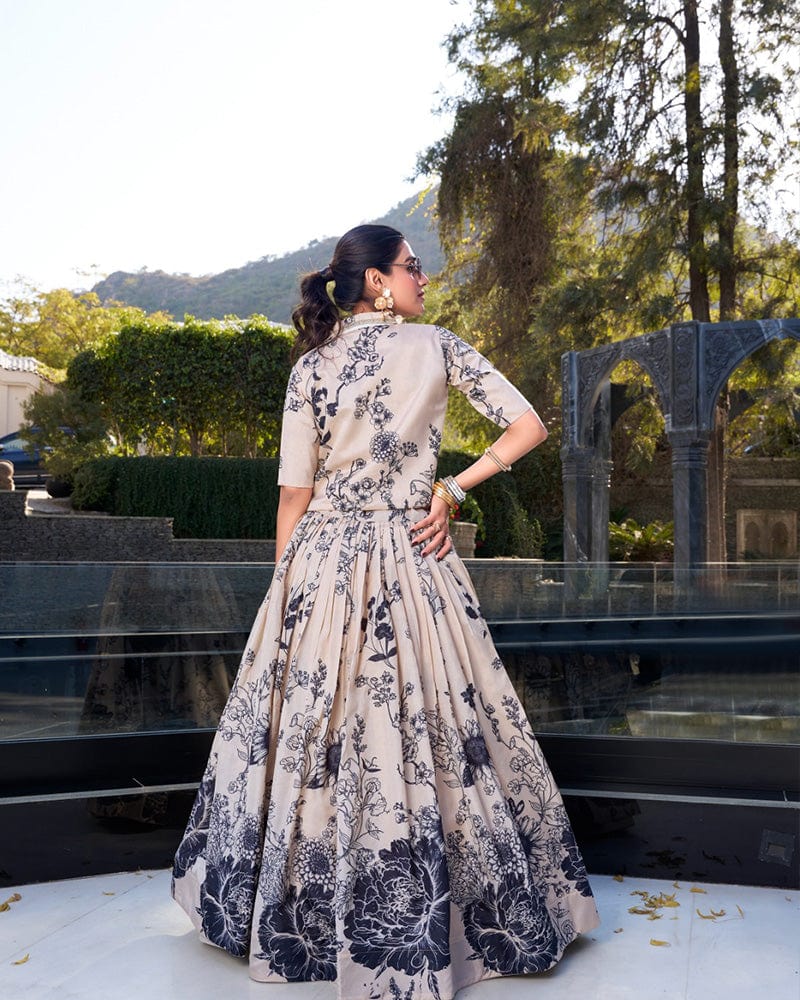 Cream Color Tussar Silk Lehenga Choli With koti