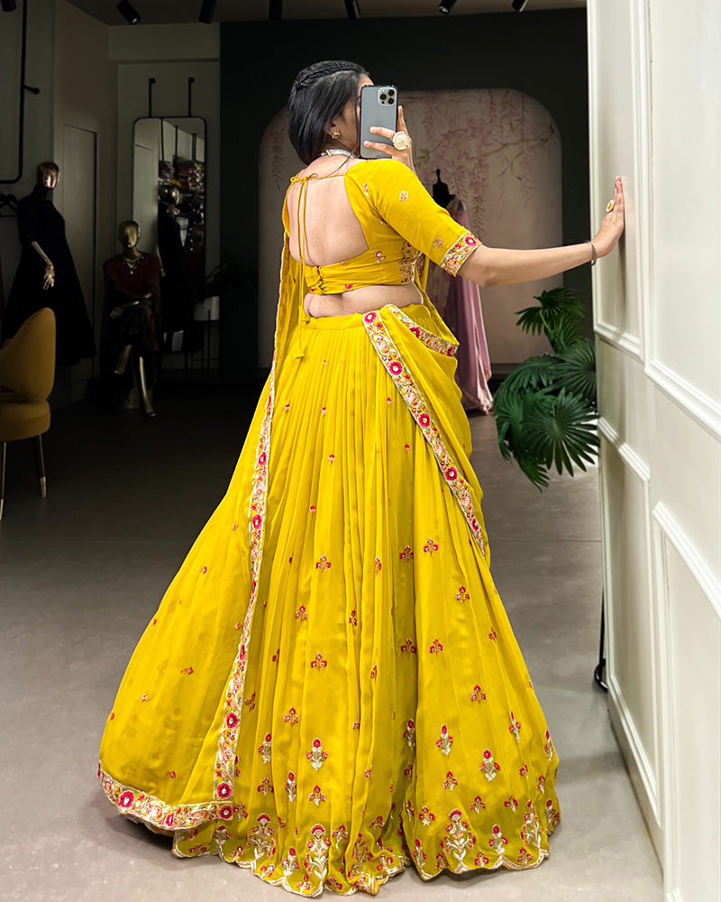 Yellow Color Georgette Embroidered Lehenga Choli