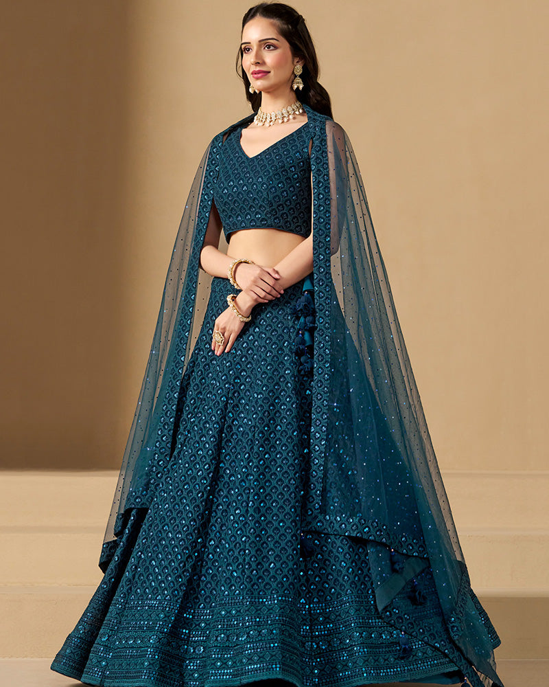 Blue Color Georgette Embroidered Lehenga Choli With Dupatta