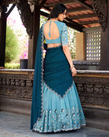 Sky Blue Color Silver Glossy Embroidered Lehenga Choli