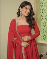 Red Color Georgette Three Piece Anarkali Suit
