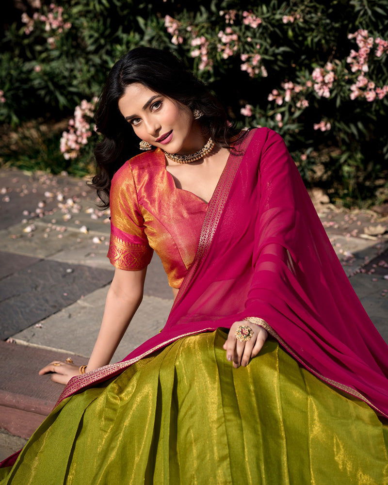 Pista Color Kanchipuram Silk Designer Lehenga Choli